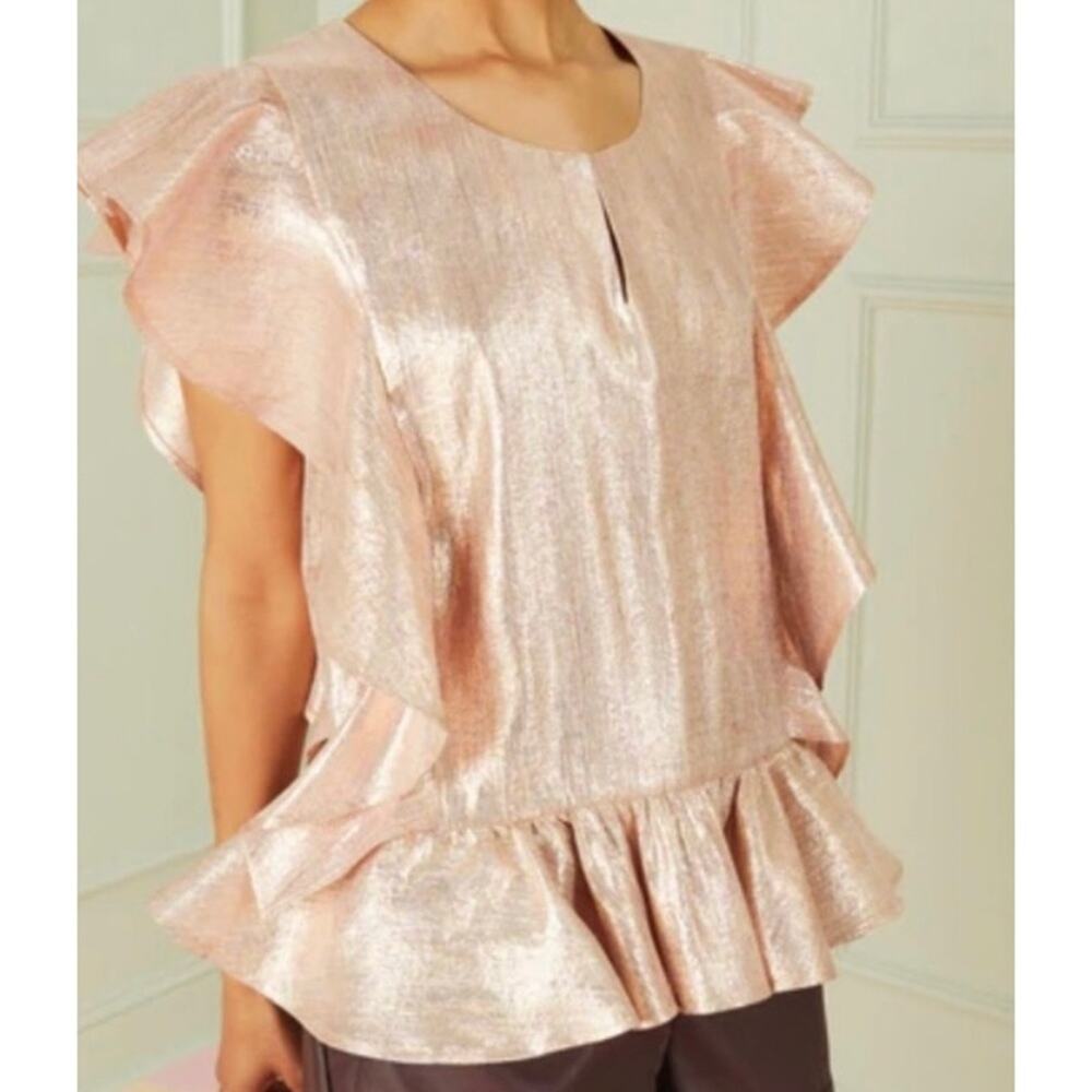 NEW Marie Oliver Gold Ruffle Blouse Top Size XXS